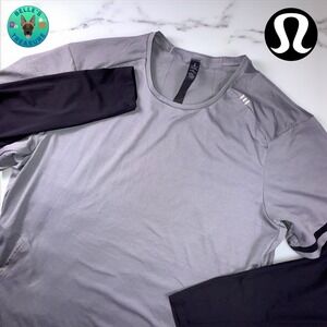 Lululemon Shirt Mens Medium Asphalt Fast Free Bold Lines Gray Long‎ Sleeve